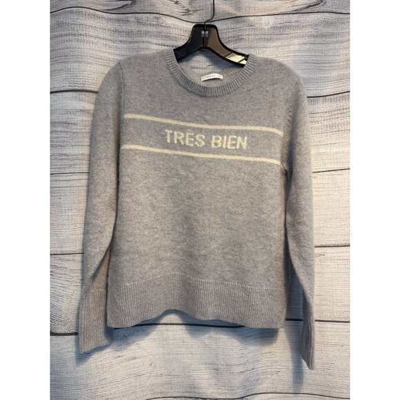 Kookai Tres Bien French Graphic Crew Neck Soft Knit Sweater Gray 1/S - Picture 1 of 3